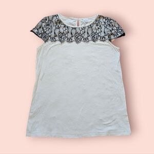 Elle White Knit Top With Black Lace Medium